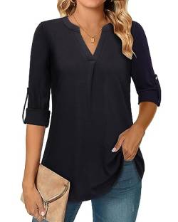 Amrto Blusen Damen Lässig Schwarzes Oberteil Damen Casual Blusenshirt Top Damen Blusentops Tshirt Damen Lang Bluse Elegant Tshirt Damen Blusen Modern Shirt Schwarz Damen, XL von Amrto