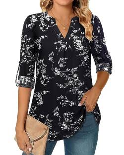 Amrto Damen Blusen V-Ausschnitt Casual Blusenshirt Damen Lässig Top Bluse Damen Lässig Longbluse Damen Oberteil 3/4 Arm Bluse Elegant Blusentops Damen V Ausschnitt Lang Bluse, L von Amrto