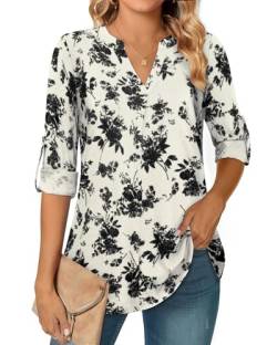 Amrto Damen Langarmshirt Beige Blusen Shirt Langarm Oberteile Loose Fit Longshirt Blusentop Herbst Longbluse Long Bluse Lang, L von Amrto