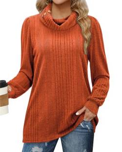 Amrto Damen Rollkragenpullover Tunika Elegant Pullover Winter Langarm Strickpullover Lässig Langarmshirt Locker Longpullover, Gebranntes Orange, M von Amrto