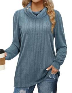 Amrto Damen Rollkragenpullover Tunika Elegant Pullover Winter Langarm Strickpullover Lässig Langarmshirt Locker Longpullover, Staubiges Blau, M von Amrto