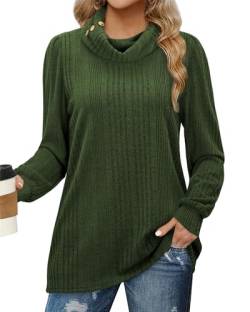 Amrto Longpullover für Damen Elegant Langarmshirt Lässig Tunika Pullover Langarm Strickpullover Locker Rollkragenpullover Winter, Dunkel Grün, XL von Amrto