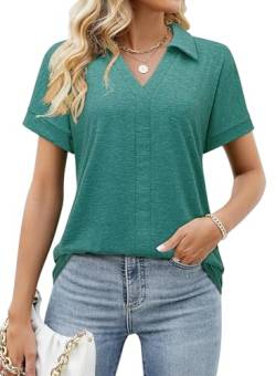 Amrto Shirt Kurzarmbluse Frauen Kleidung Sommermode Elegant Tunika Blusenshirt Hemdbluse mit Kragen Damen Damenblusen Grün, XL von Amrto