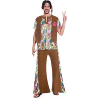 Amscan Hippie-Kostüm 60er 70er Jahre Hippie Kostüm "Psychedelic" für Herrn - Braun, Anzug und Stirnband von Amscan
