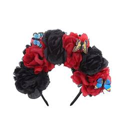 Amsixo Mexikaner Blume Stirnband Halloween Party Kostüm Zubehör Tag der Toten Kopfbedeckung Gothics Haarschmuck Halloween Tag der Toten Blume Gothics Blume Stirnband Kopfschmuck Haarkleid von Amsixo