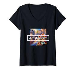 Damen Amsterdam - Niederlande / Holland - Amsterdam T-Shirt mit V-Ausschnitt von Amsterdam Souvenirs Store