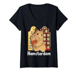 Damen Lustiger Amsterdam Hamsterdam Pilz Hamster Holland T-Shirt mit V-Ausschnitt von Amsterdam Souvenirs Store