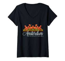 Damen Tulpen Amsterdam T-Shirt mit V-Ausschnitt von Amsterdam Souvenirs Store