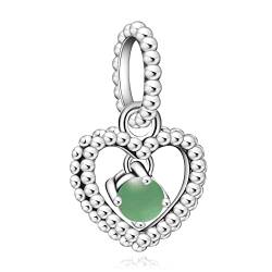 Amuefer August Beaded Heart Birthstone Charms Armbänder 925 Sterling Silber mit Cubic Zirkonia Bead für Halsketten Geburtstag Weihnachten Schmuck Geschenke für Frauen Mädchen von Amuefer