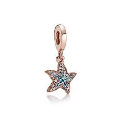 Amuefer Cute Starfish Rose Gold Charms für Armbänder 925 Sterling Silber Sommer Ozean Tier Dangle Anhänger für Halsketten Schmuck Geschenke für Frauen Mädchen Enkelin von Amuefer