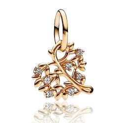 Amuefer Gold Family Tree Heart Charms für Armbänder 925 Sterling Silber mit Cubic Zirkonia Anhänger für Halsketten Geburtstag Weihnachten Schmuck Geschenke für Frauen Mädchen von Amuefer