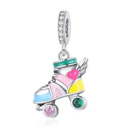 Amuefer Ice Skates with Wings Charms für Armbänder 925 Sterling Silber mit Cubic Zirkonia Anhänger für Halsketten Geburtstag Weihnachten Schmuck Geschenke für Frauen Mädchen von Amuefer