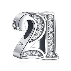 Amuefer Number 21 Charms für Armbänder Brithday Jahrestag Bead 925 Sterling Silber Anhänger Geschenk für Frauen Mädchen Armband Halsketten von Amuefer
