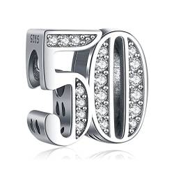 Amuefer Number 50 Charms für Armbänder Brithday Jahrestag Bead 925 Sterling Silber Anhänger Geschenk für Frauen Mädchen Armband Halsketten von Amuefer