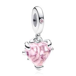 Amuefer Pink Family Tree & Heart Charms für Armbänder 925 Sterling Silber mit Cubic Zirkonia Anhänger für Halsketten Geburtstag Weihnachten Schmuck Geschenke für Frauen Mädchen von Amuefer