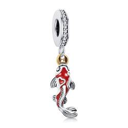 Amuefer Red Carp Charms für Armbänder Halsketten 925 Sterling Silber Sommer Ozean Serie Dangle Cute Jewelry Geschenk für Frauen Mädchen von Amuefer