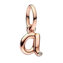 Amuefer Rose Gold Letter Alphabet A Charms für Armbänder 925 Sterling Silber mit Cubic Zirkonia Anhänger für Halsketten Geburtstag Weihnachten Schmuck Geschenke für Frauen Mädchen von Amuefer