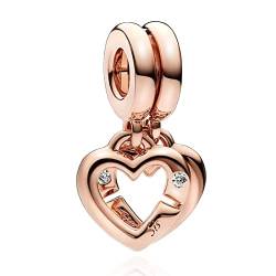 Amuefer Splittable Sister Rose Gold Heart Charms für Armbänder 925 Sterling Silber mit Cubic Zirkonia Anhänger für Halsketten Geburtstag Weihnachten Schmuck Geschenke für Frauen Mädchen von Amuefer