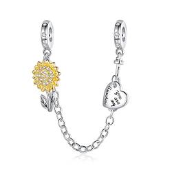 Amuefer Sunflower Safety Chain Charms für Armbänder Openwork 925 Sterling Silber Charms Geschenk für Frauen Mädchen Armband Halsketten von Amuefer