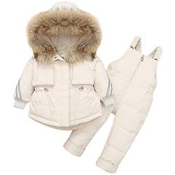 Amur Leopard Baby Schneeanzug Bekleidungsset 2tlg Daunenjacke mit Kapuze Winter Skianzüge Jungen Mädchen Warme Winterjacke Winterhose, Weiß, 74-80 von Amur Leopard