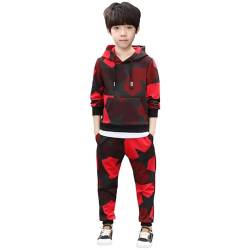 Amur Leopard Kinder Jogginganzug Jungen Trainingsanzug Sportanzug Freizeitanzug Sweatjacke & Sweathose 2tlg, Rot, 122-128, Etikettengröße 130 von Amur Leopard