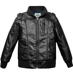 Amur Leopard Kinder Lederjacke Jungen Übergangsjacke Mädchen Frühling Herbst Motorrad Mantel Motorradjacke Kunstleder Bikerjacke, Schwarz-Dünn, 122-128 von Amur Leopard