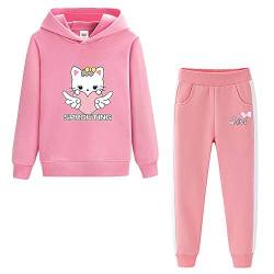 Amur Leopard Kinder Mädchen Jogginganzug Bekleidungsset 2tlg Sportanzug Sweatjacke & Jogginghose Trainingsanzug Freizeitanzug, Rosa+Rosa, 122-128 von Amur Leopard