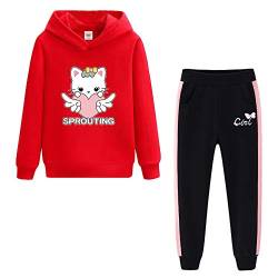 Amur Leopard Kinder Mädchen Jogginganzug Bekleidungsset 2tlg Sportanzug Sweatjacke & Jogginghose Trainingsanzug Freizeitanzug, Rot+Schwarz, 146 von Amur Leopard