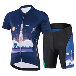 Amur Leopard Kinder Radtrikot Set Jungen Radsport Bekleidung Mädchen Fahrrad Trikot Kurzarm & Kurz Radhose mit Sitzpolster, Dunkelblau, 134-140 (Etikettgröße: XL) von Amur Leopard