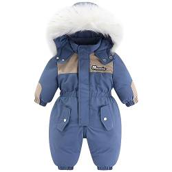 Amur Leopard Kinder Strampler Jumpsuit mit Kapuze Schneeanzüge Kleinkinder Warm Winter Overal Jungen Mädchen, Blau, 86 von Amur Leopard