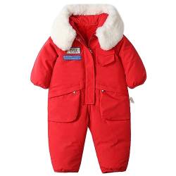 Amur Leopard Kinder Winter Overal Jumpsuit mit Kapuze Kleinkinder Warm Strampler Schneeanzüge Jungen Mädchen, Rot, 92-98 von Amur Leopard