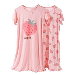 Amur Leopard Mädchen Nachthemd Kinder Prinzessin Nachthemden Pyjamas Nightdress Sleepwear Kurzarm Nachtkleider Schlafanzug, 2 Stück Rosa + Rosa, 122-128 (Etikettgröße:130) von Amur Leopard