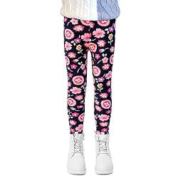 Amur Leopard Mädchen Thermoleggings Kinder Leggings Gefütterte Leggins Warm Hose Thermohose für Herbst Winter, Blumen, 140 cm von Amur Leopard