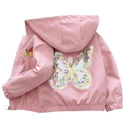 Amur Leopard Softshelljacke Mädchen Übergangsjacke mit Kapuze Warm Windjacke Atmungsaktiv Kinder Outdoorjacke für Frühling Herbst, Rosa, 116, Etikettengröße 120 von Amur Leopard