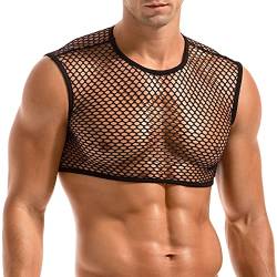 Amy Coulee Herren Fischnetz Crop Top Sexy Mesh Weste Durchsichtig Ärmellos Shirts Muskel Tank Top Neuheit Party Clubwear, Schwarz , L von Amy Coulee