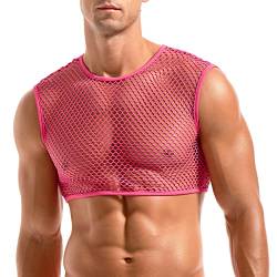 Amy Coulee Herren Fischnetz Crop Top Sexy Mesh Weste durchsichtig ärmellos Shirts Muskel Tank Top Neuheit Party Clubwear, rose, S von Amy Coulee