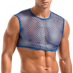 Amy Coulee Herren Fischnetz Shirt Netz Muskel Unterhemden (Blau, S) von Amy Coulee