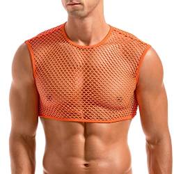 Amy Coulee Herren Fischnetz Shirt Netz Muskel Unterhemden (Orange, M) von Amy Coulee