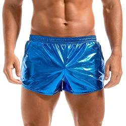 Amy Coulee Herren Metallic Boxershorts Sexy Glänzende Shorts mit Taschen, blau, XL von Amy Coulee