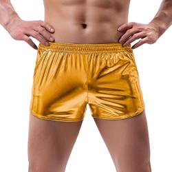 Amy Coulee Herren Metallic Boxershorts Sexy Glänzende Shorts mit Taschen, gelb, M von Amy Coulee