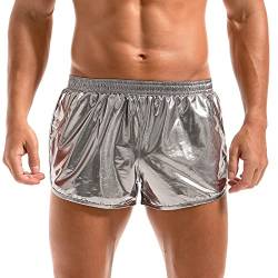 Amy Coulee Herren Metallic Boxershorts Sexy Glänzende Shorts mit Taschen, grau, L von Amy Coulee