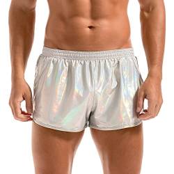 Amy Coulee Herren Metallic Boxershorts Sexy Glänzende Shorts mit Taschen, silber, S von Amy Coulee