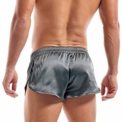 Amy Coulee Satin Boxershorts Herren Groß Teilt Sexy Unterwäsche (Dunkelgrau, L) von Amy Coulee