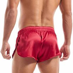 Amy Coulee Satin Boxershorts Herren Groß Teilt Sexy Unterwäsche (Rot, L) von Amy Coulee