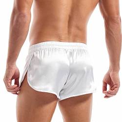 Amy Coulee Satin Boxershorts Herren Groß Teilt Sexy Unterwäsche (Weiß, L) von Amy Coulee