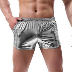 Amy Coulee Sexy Boxershorts Herren Shiny Kurz Hosen (Silber, M) von Amy Coulee