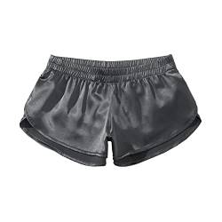 Amy Coulee Sexy Herren-Boxershorts, geteilte Seite, Jockstrap Unterwäsche, Trunks aus Satin, Seide, Boxershorts, leichte Nachtwäsche, Pyjama-Shorts, dunkelgrau, M von Amy Coulee