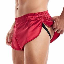 Amy Coulee Sexy Herren-Boxershorts, geteilte seitliche Jockstrap-Unterwäsche, Unterwäsche, Satin, Seide, Boxershorts, leichte Nachtwäsche, rot, XL von Amy Coulee