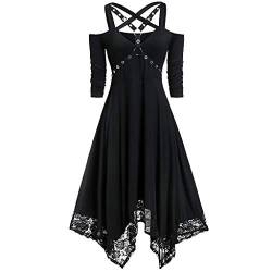 AmyGline Damen Gothic Kleid Plus Size Spitze Vintage Maxikleid Schulterfreies Lange Kleid Halloween Party Kostüm Abendkleid von AmyGline