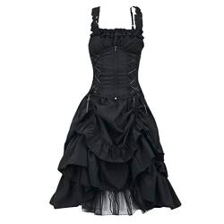AmyGline Damen Gothic Kleid Steampunk Retro Gericht Prinzessin Kleid Falten Spitze Bandage Sexy Ärmelloses Punk Kleid von AmyGline